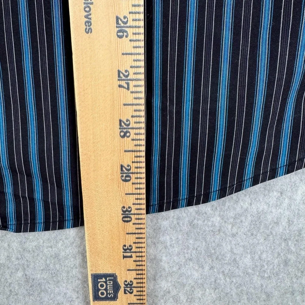 BOSS Hugo Boss Shirt Mens 16 40 Black Blue Stripe Regular‎ Fit Dress Cotton